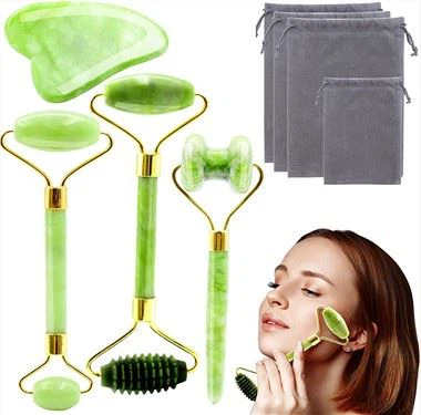 4 hauv 1 Jade Roller & Gua Sha Teeb