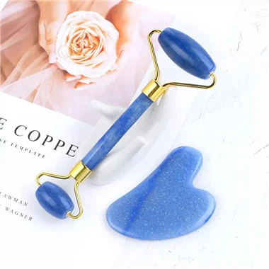 Ntuj Pob Zeb Blue Aventurine Jade Roller Teeb