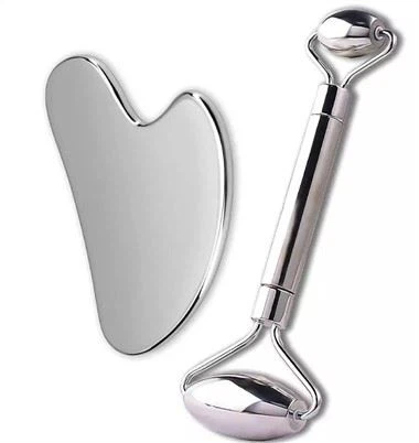 Stainless hlau ntsej muag Massage Jade Cov Menyuam Thiab Gua Sha Tool Set